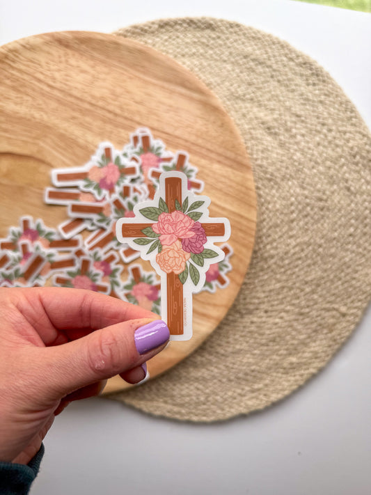 Cross Floral Clear Sticker