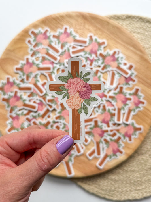 Cross Floral Clear Sticker
