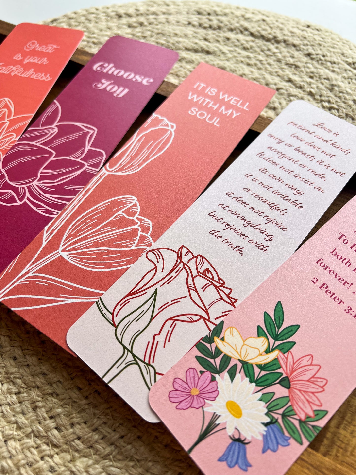 Floral Theme Bible Verse Bookmarks - 5 Pack