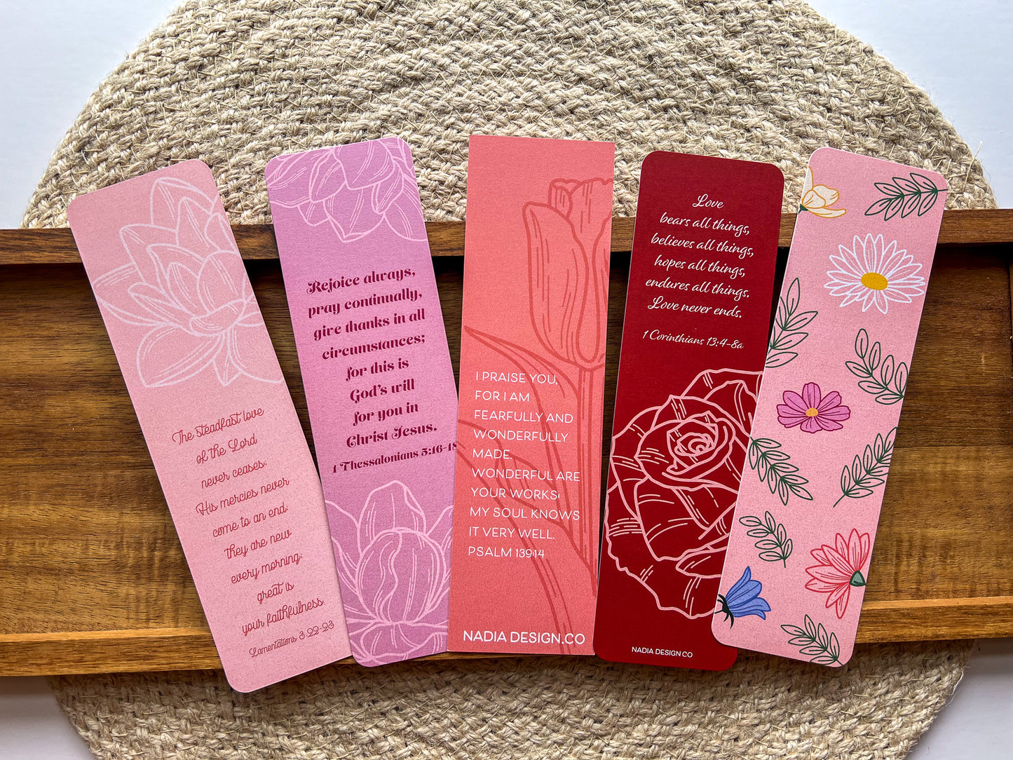 Floral Theme Bible Verse Bookmarks - 5 Pack