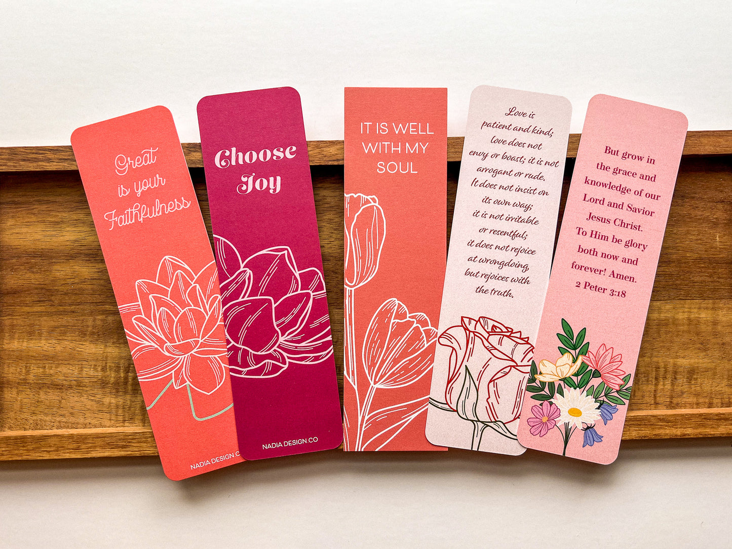 Floral Theme Bible Verse Bookmarks - 5 Pack