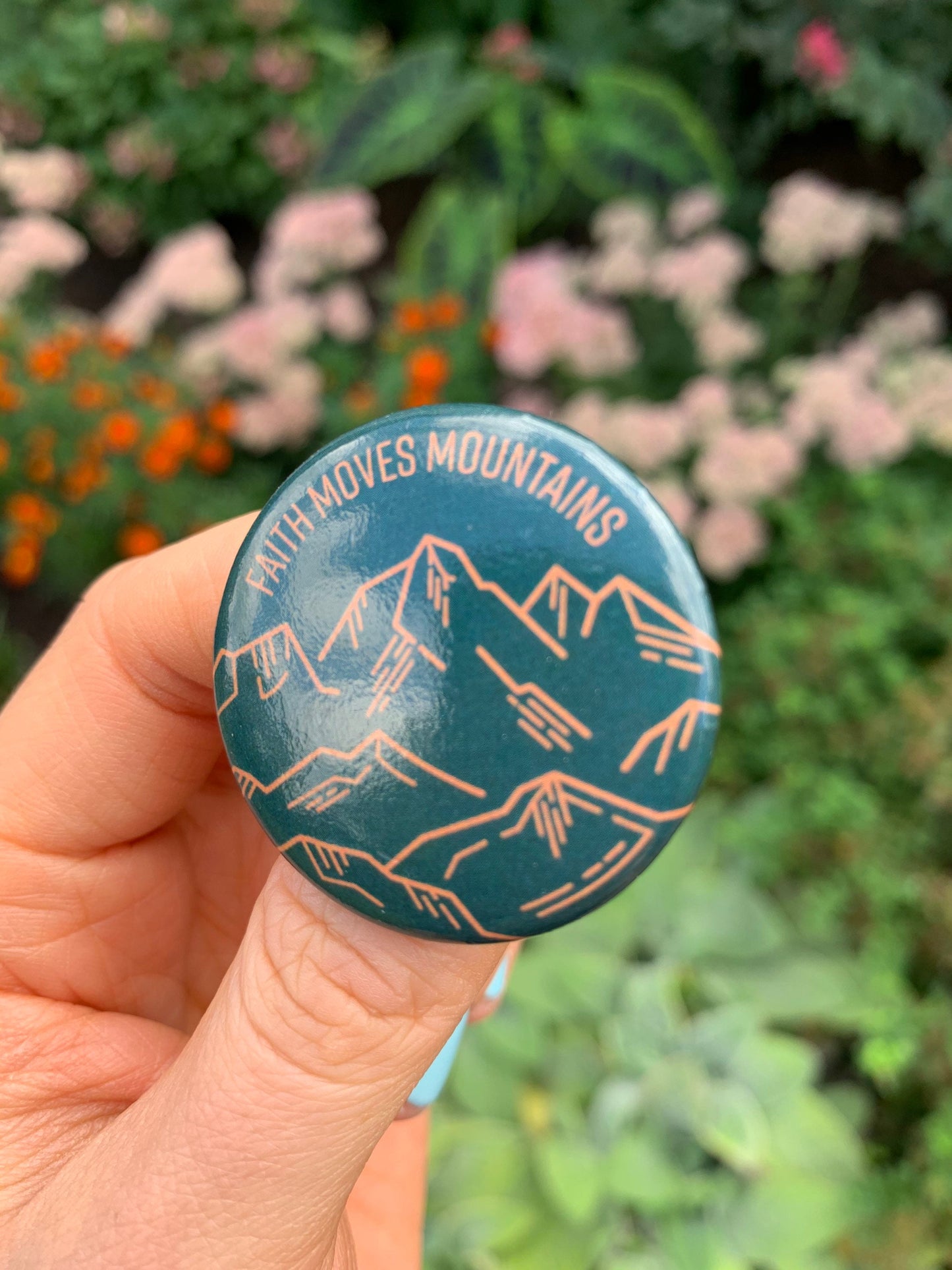 Faith Moves Mountains Round Button Pin