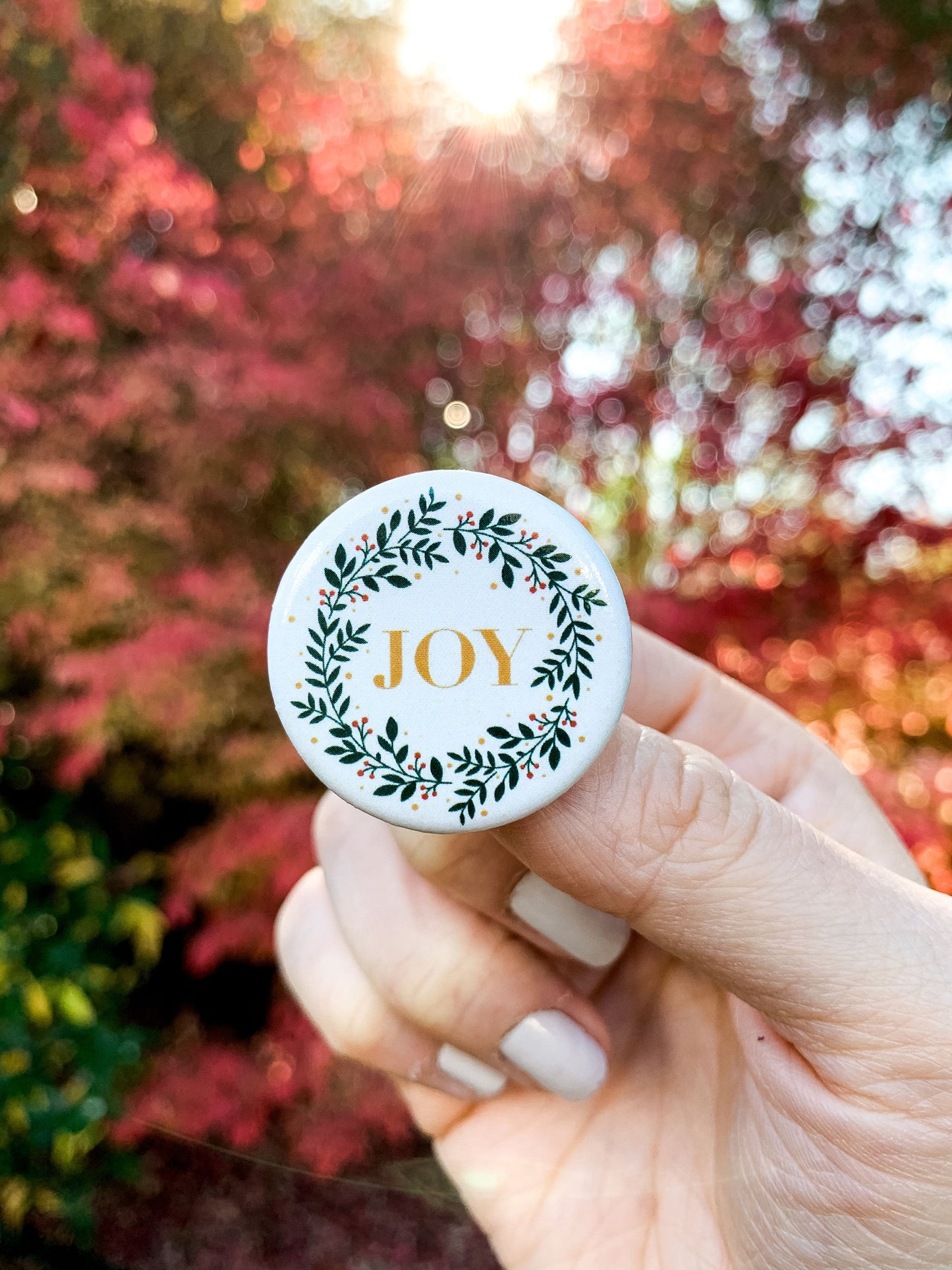 Joy Wreath 1.25" Pinback Buttons Pin