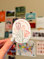 illustrated tulips vinyl sticker with "it is well with my soul" quote on it