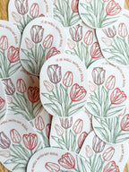 illustrated tulips vinyl sticker with "it is well with my soul" quote on it