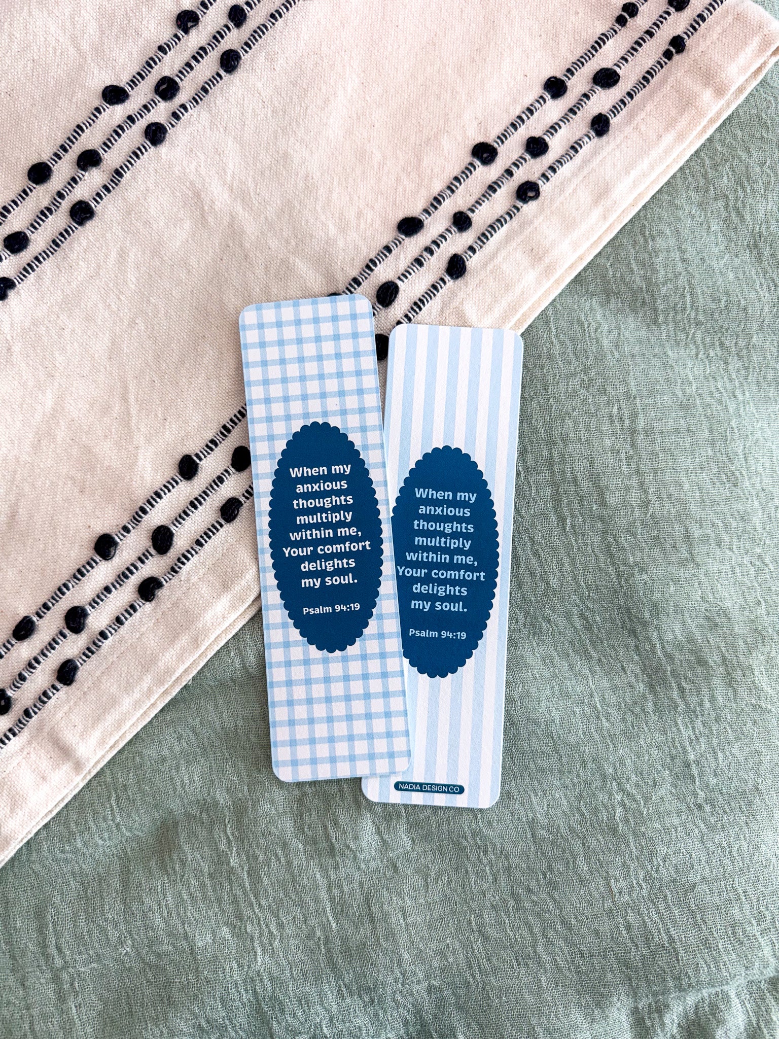 Psalm 94:19 Blue Gingham Bookmark