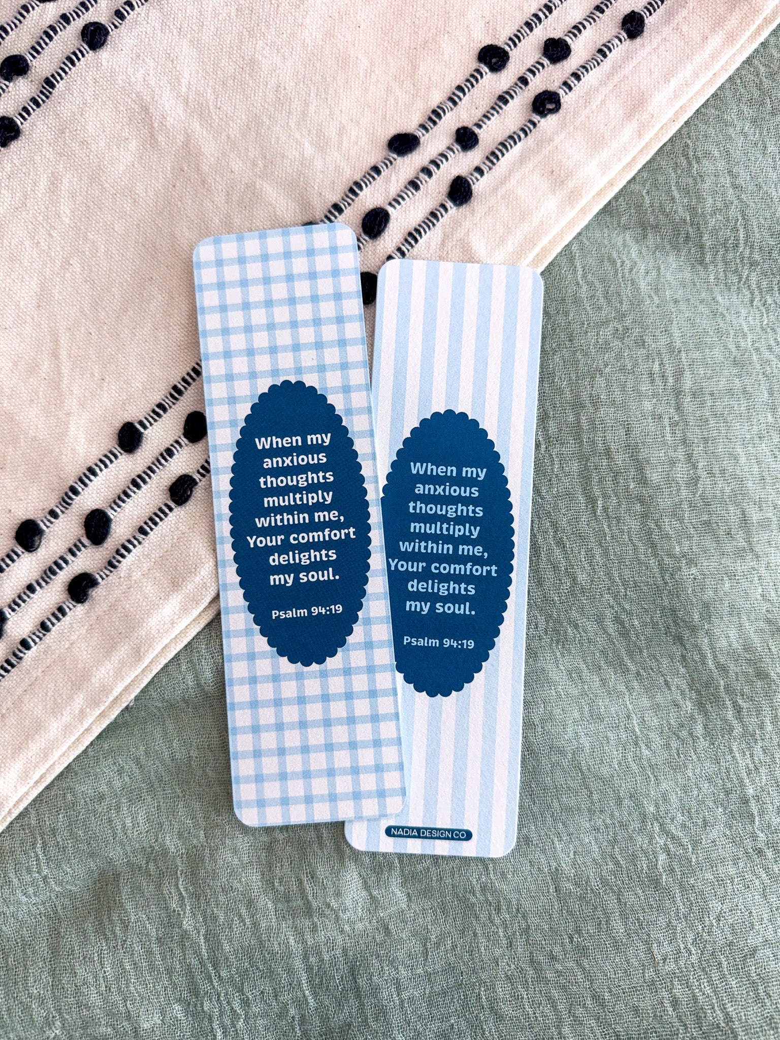 Psalm 94:19 Blue Gingham Bookmark