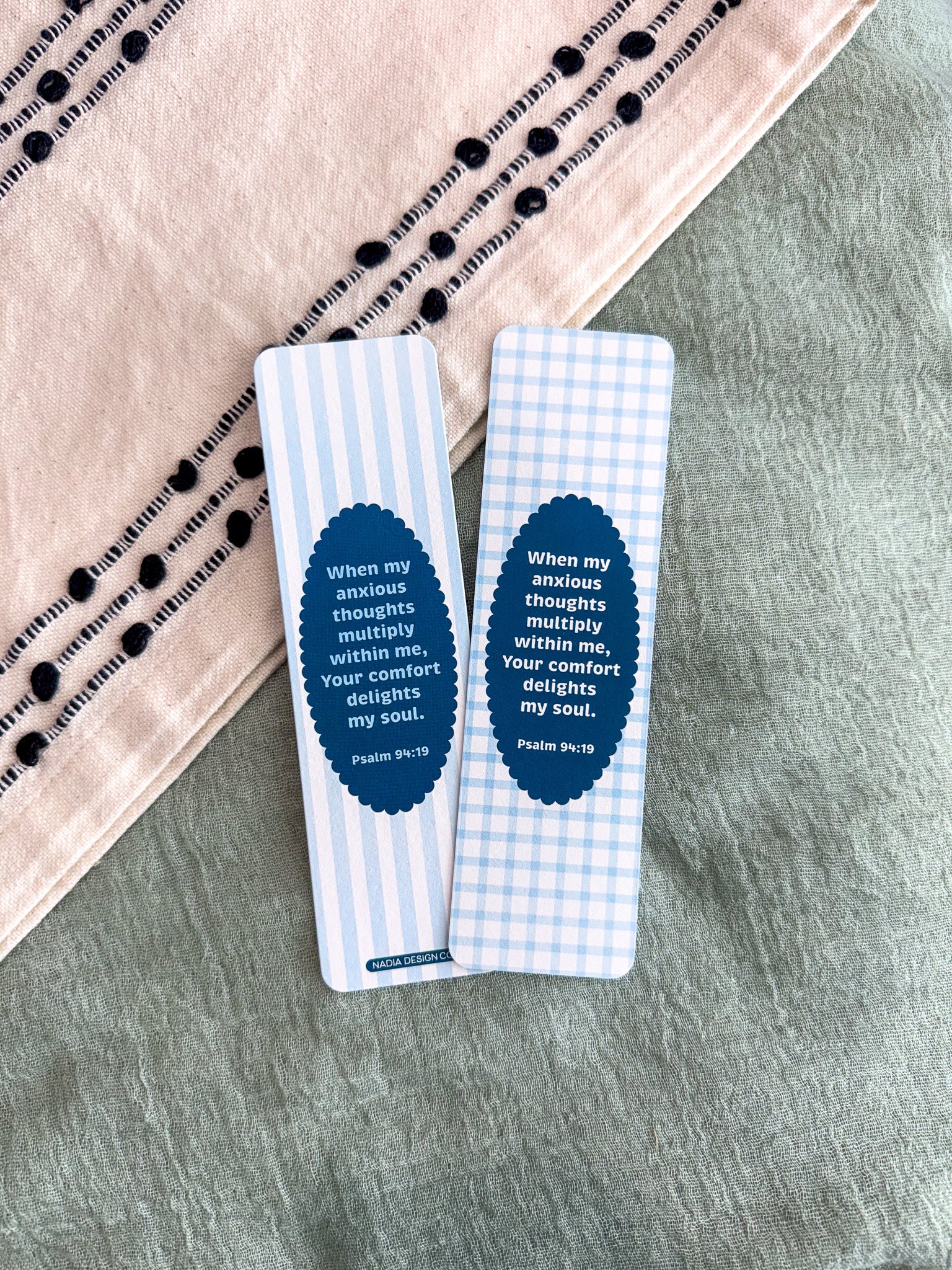 Psalm 94:19 Blue Gingham Bookmark