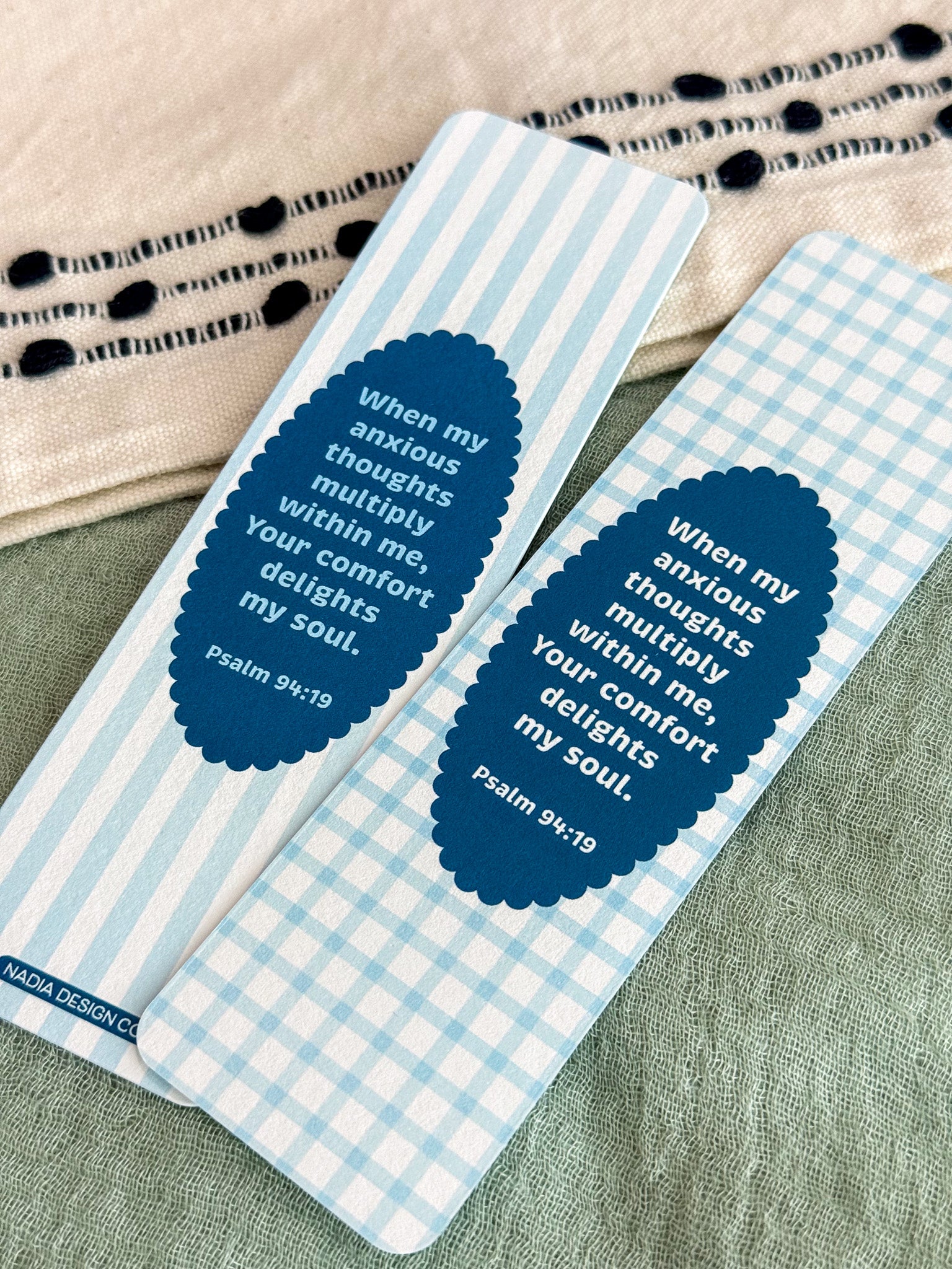 Psalm 94:19 Blue Gingham Bookmark