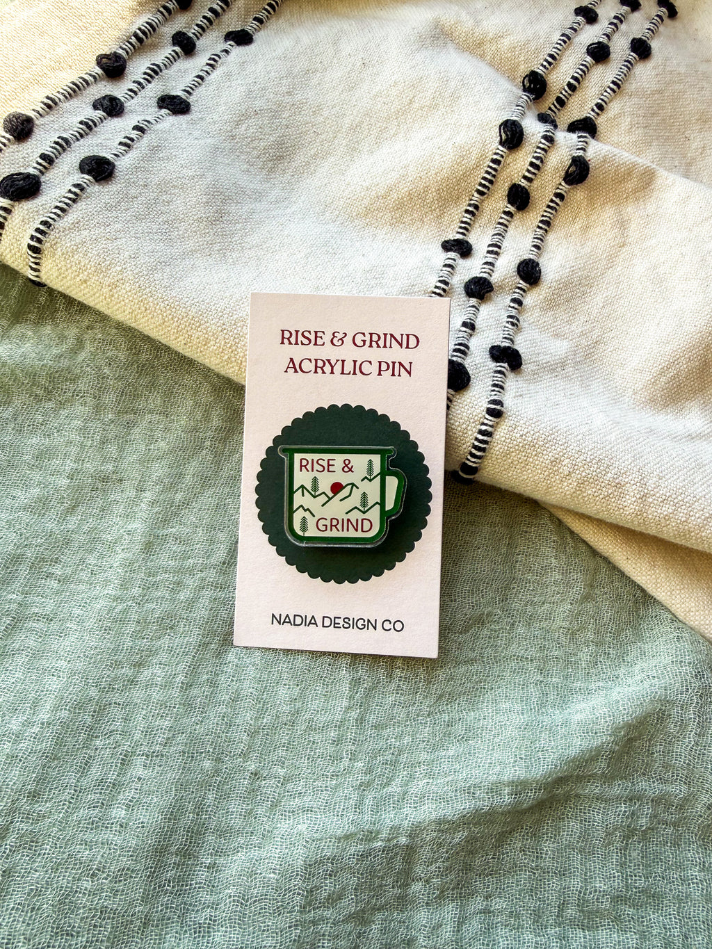Rise & Grind Coffee Mug Acrylic Pin
