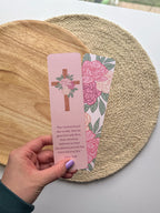 Illustrated peony Floral bookmark with a cross design and John 3:16 verse 