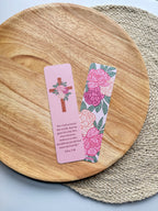 Illustrated peony Floral bookmark with a cross design and John 3:16 verse 