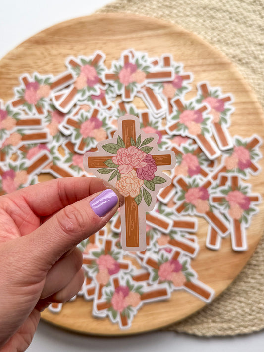 Cross Floral Clear Sticker