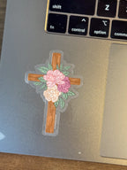 Cross Floral Clear Sticker