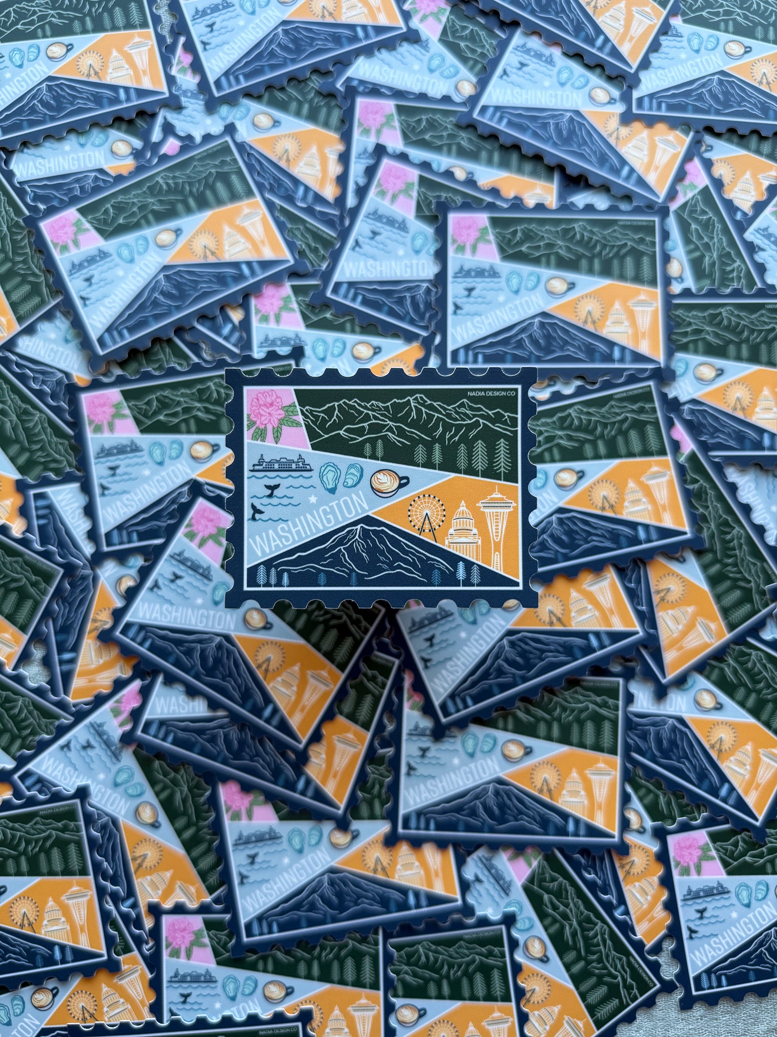 Colorful Washington-themed stamp sticker 