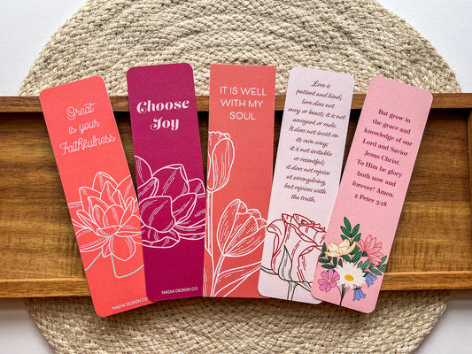 Floral Theme Bible Verse Bookmarks - 5 Pack