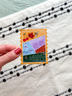 Wisconsin State stamp design sticker with illustration inside with nature and floral themed