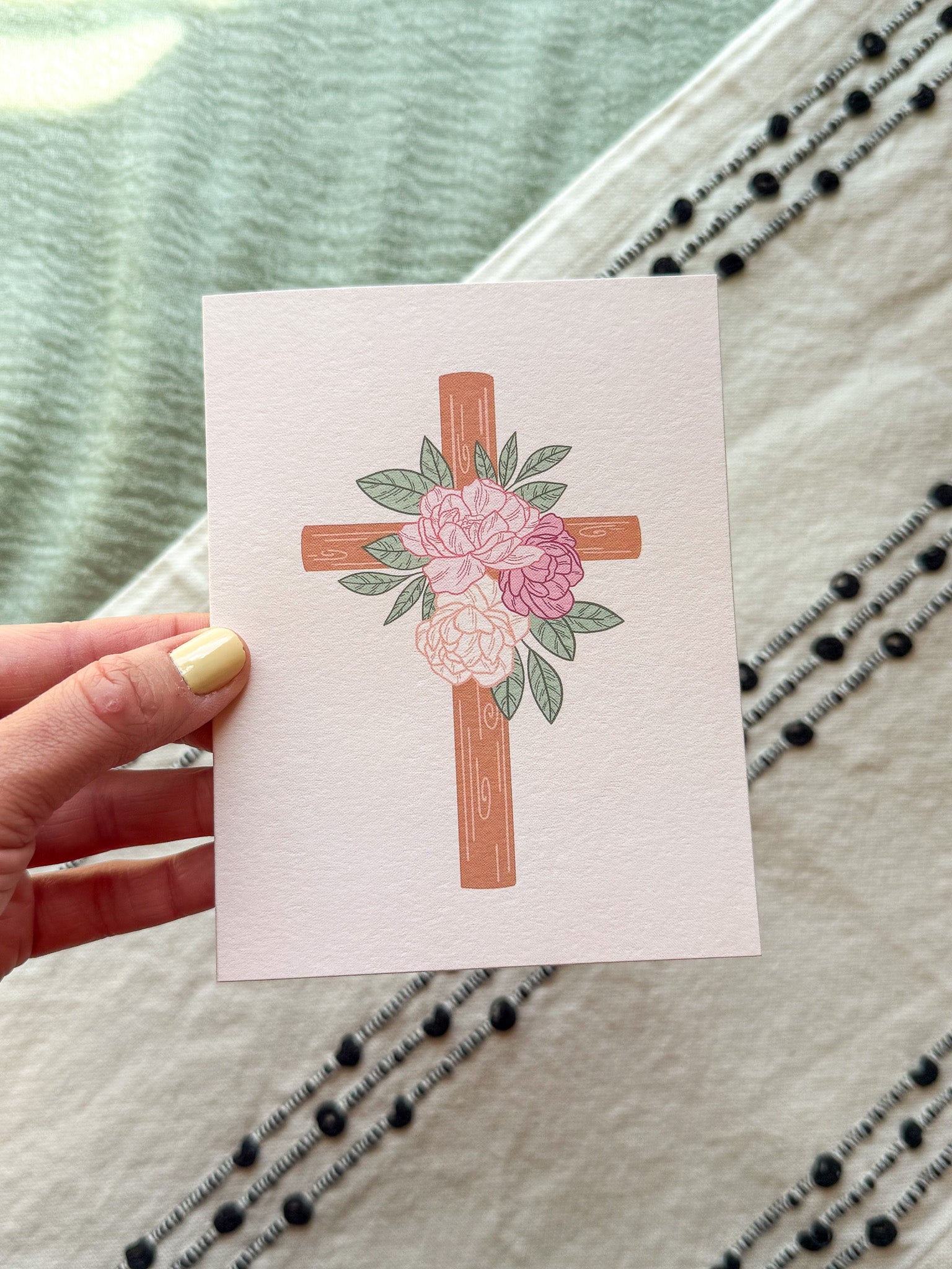 Peony Cross Greeting Card