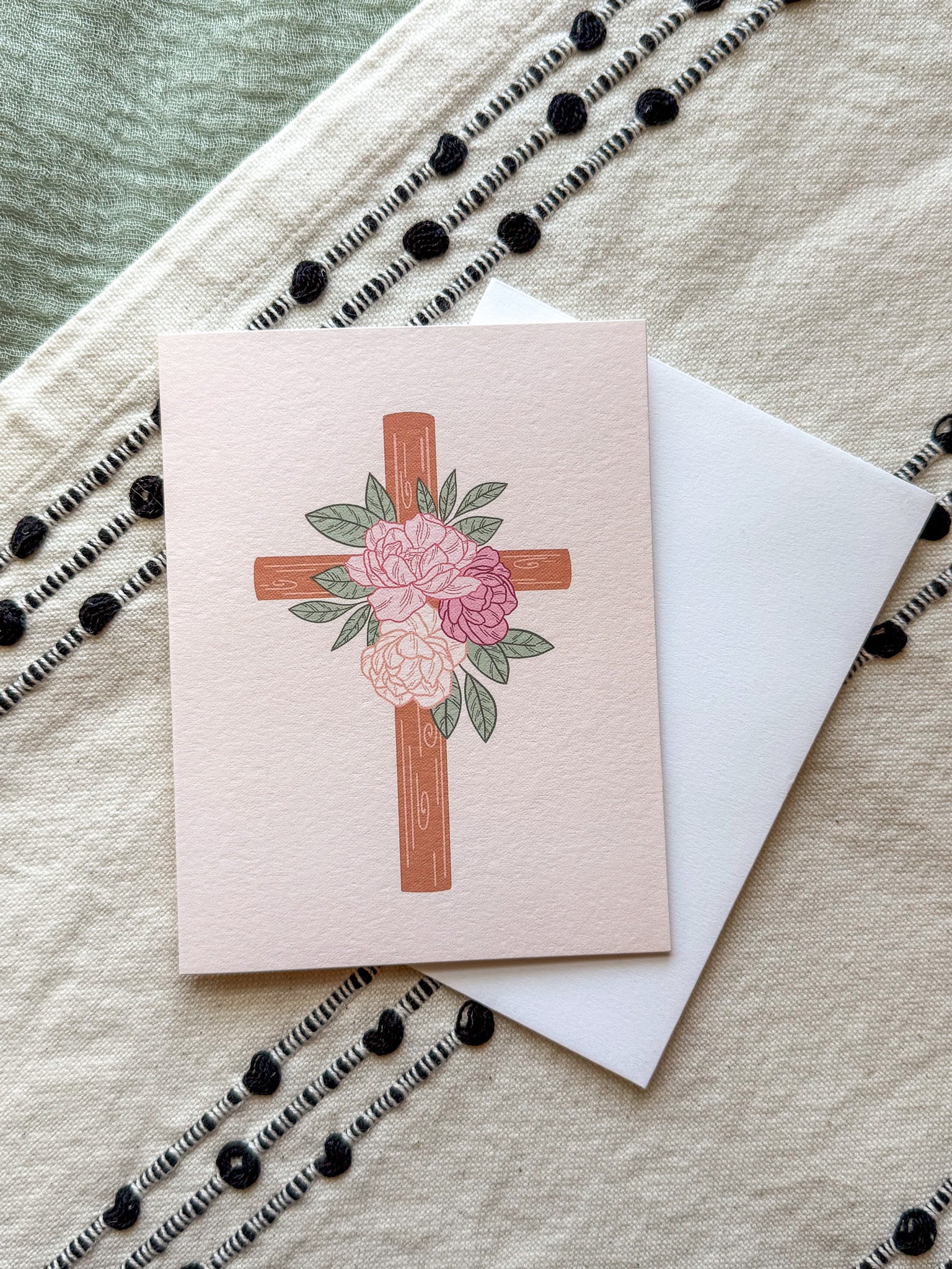 Peony Cross Greeting Card