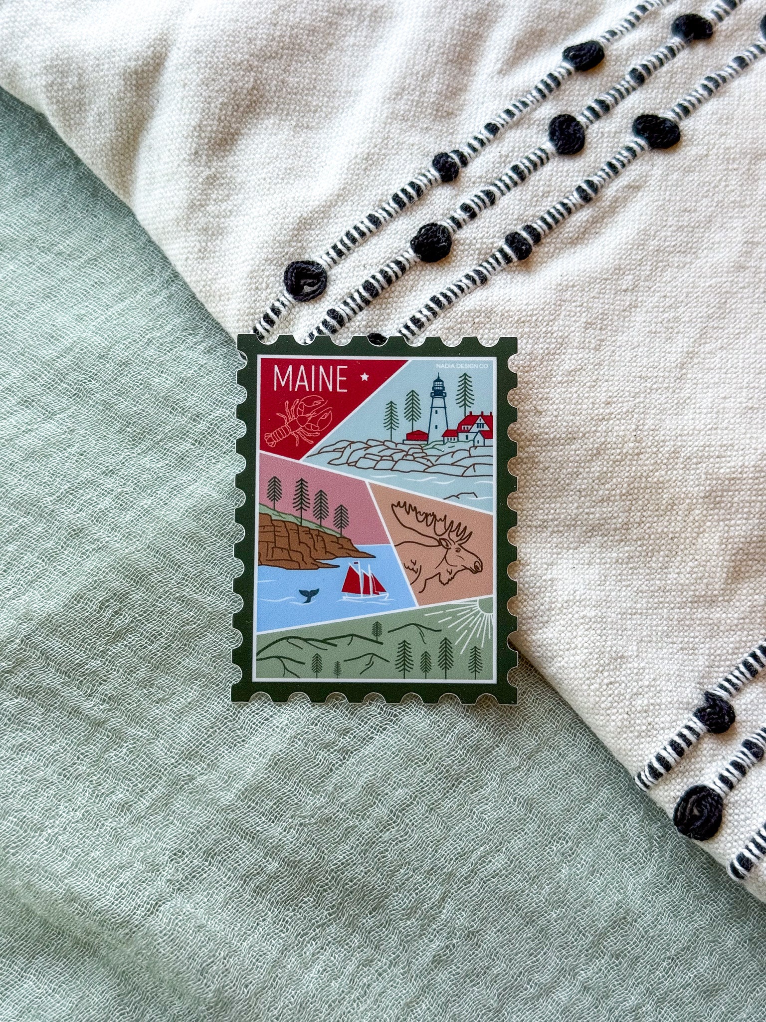 Maine illustrated themed decorative sticker stamp shaped 