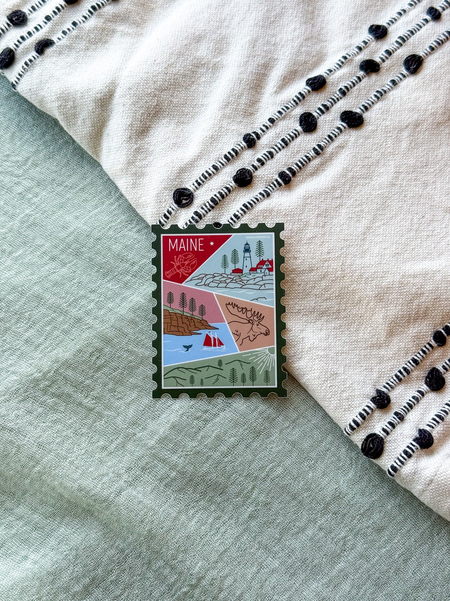 Maine illustrated themed decorative sticker stamp shaped 