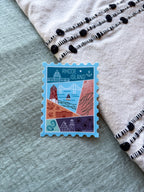 Rhode Island illustrated themed decorative sticker stamp shaped on fabric background