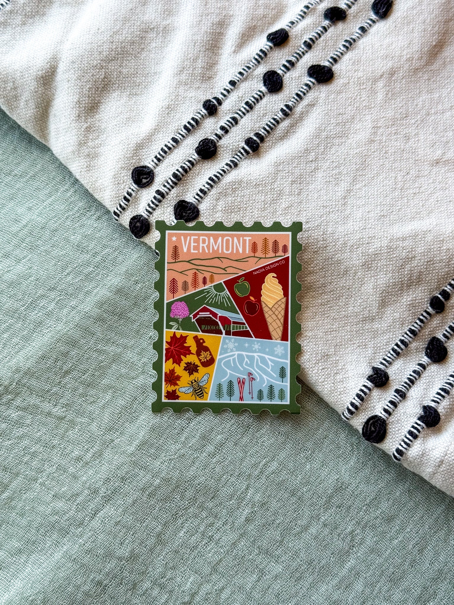 Vermont illustrated themed decorative sticker stamp shaped 
