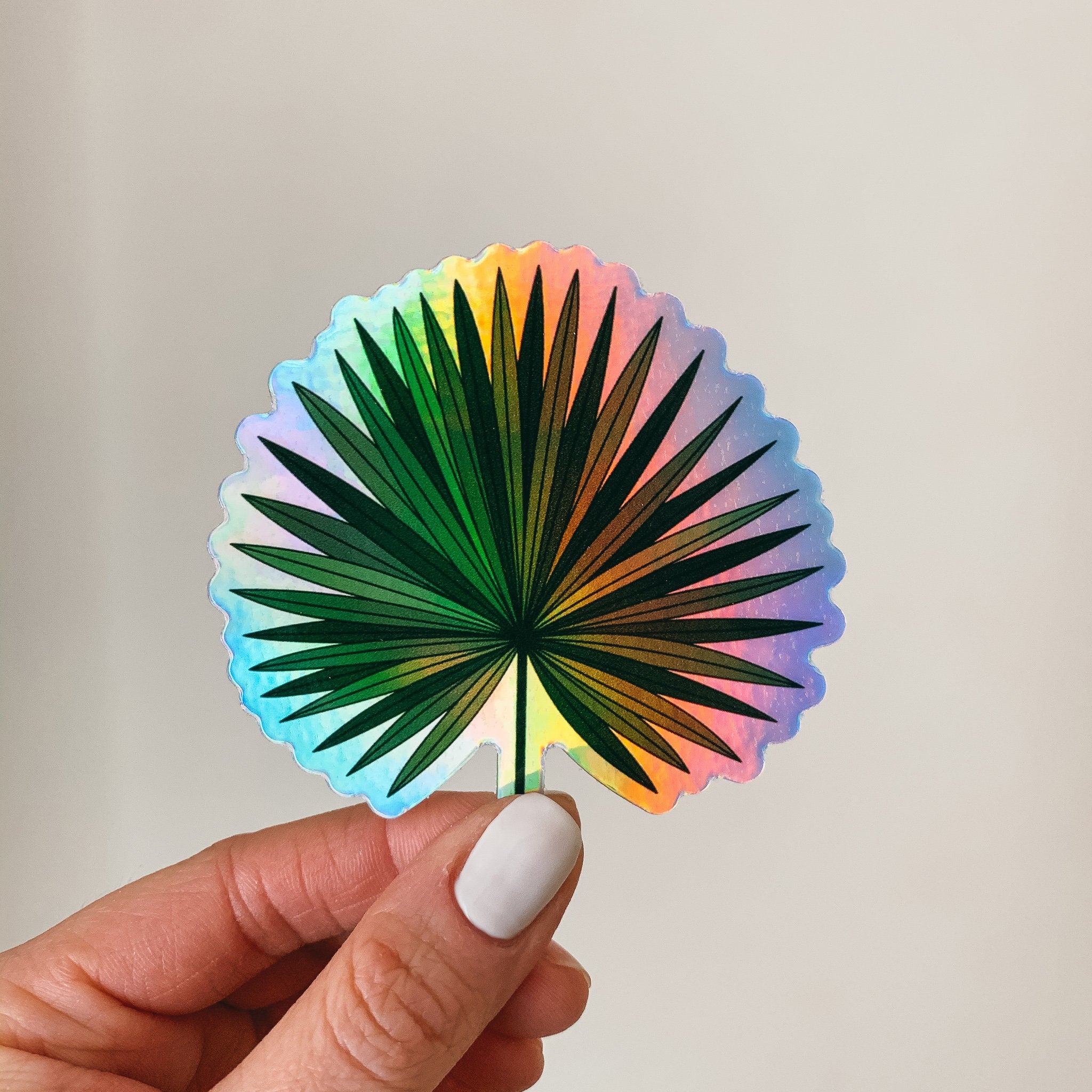 Tropical Fan Palm Leaf Holographic Sticker
