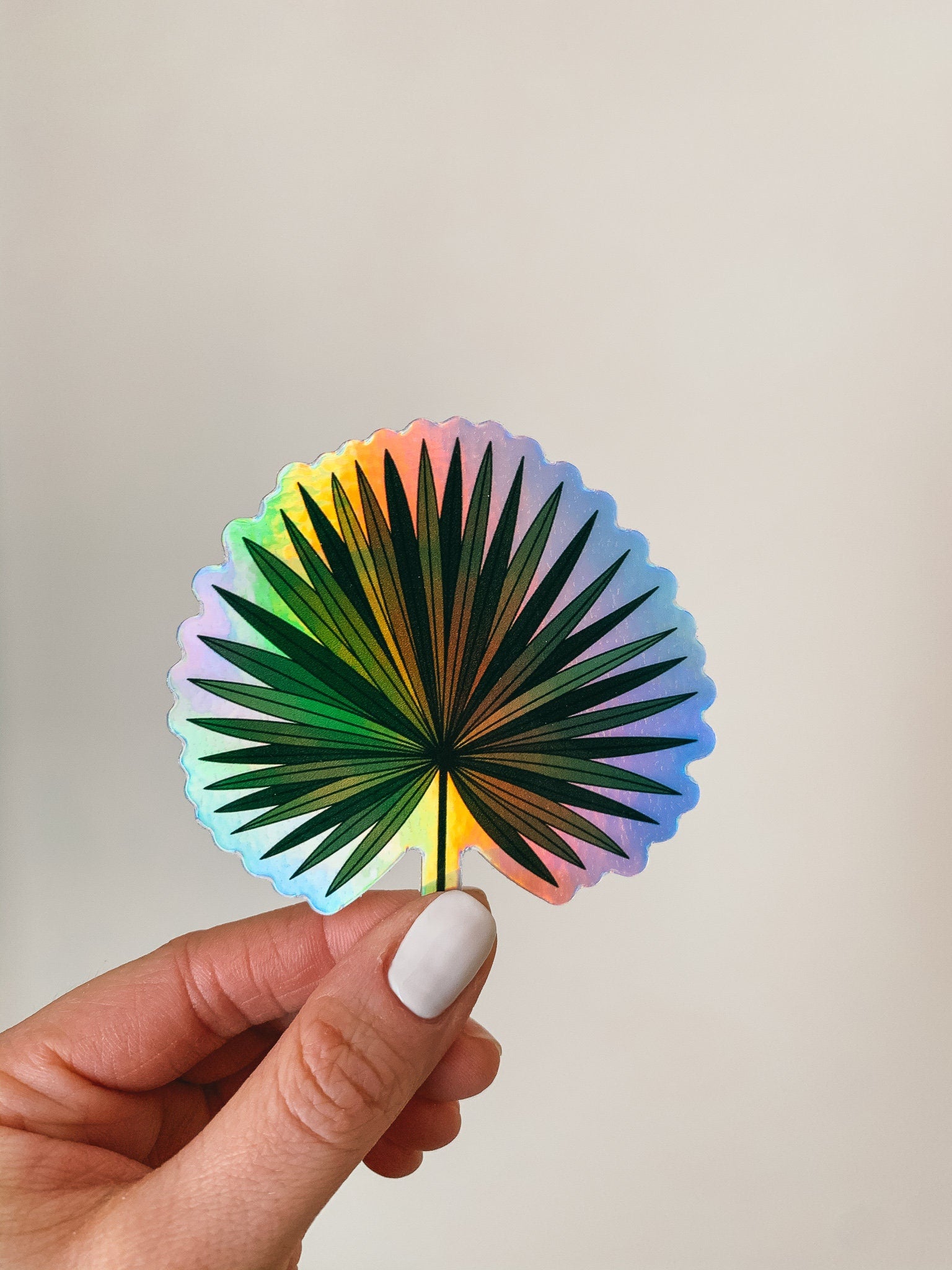 Tropical Fan Palm Leaf Holographic Sticker