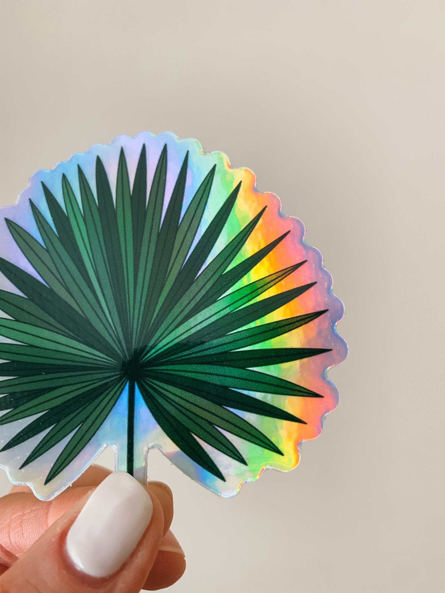 Tropical Fan Palm Leaf Holographic Sticker