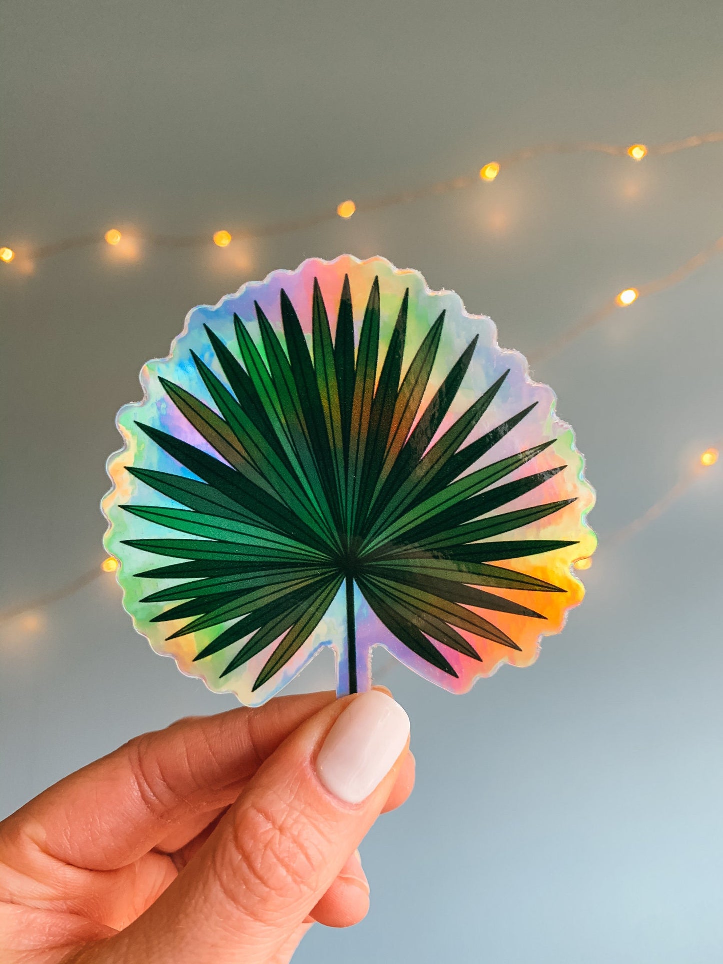 Tropical Fan Palm Leaf Holographic Sticker