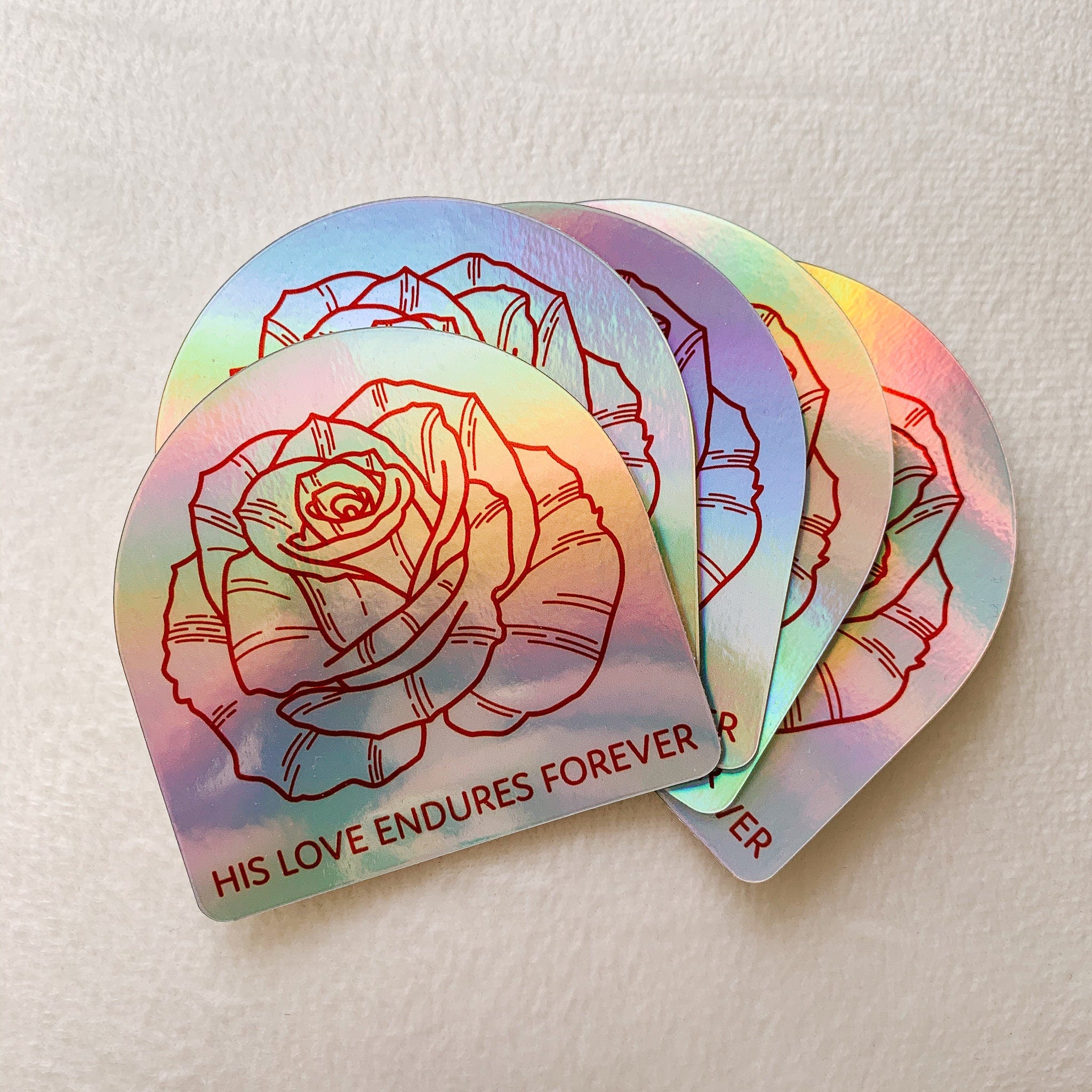 Rose "His Love Endures Forever" Holographic Sticker