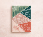 A postcard featuring a colorful illustration of Utah's landscape, including mountains and trees, with the word 'UTAH' prominently displayed.
